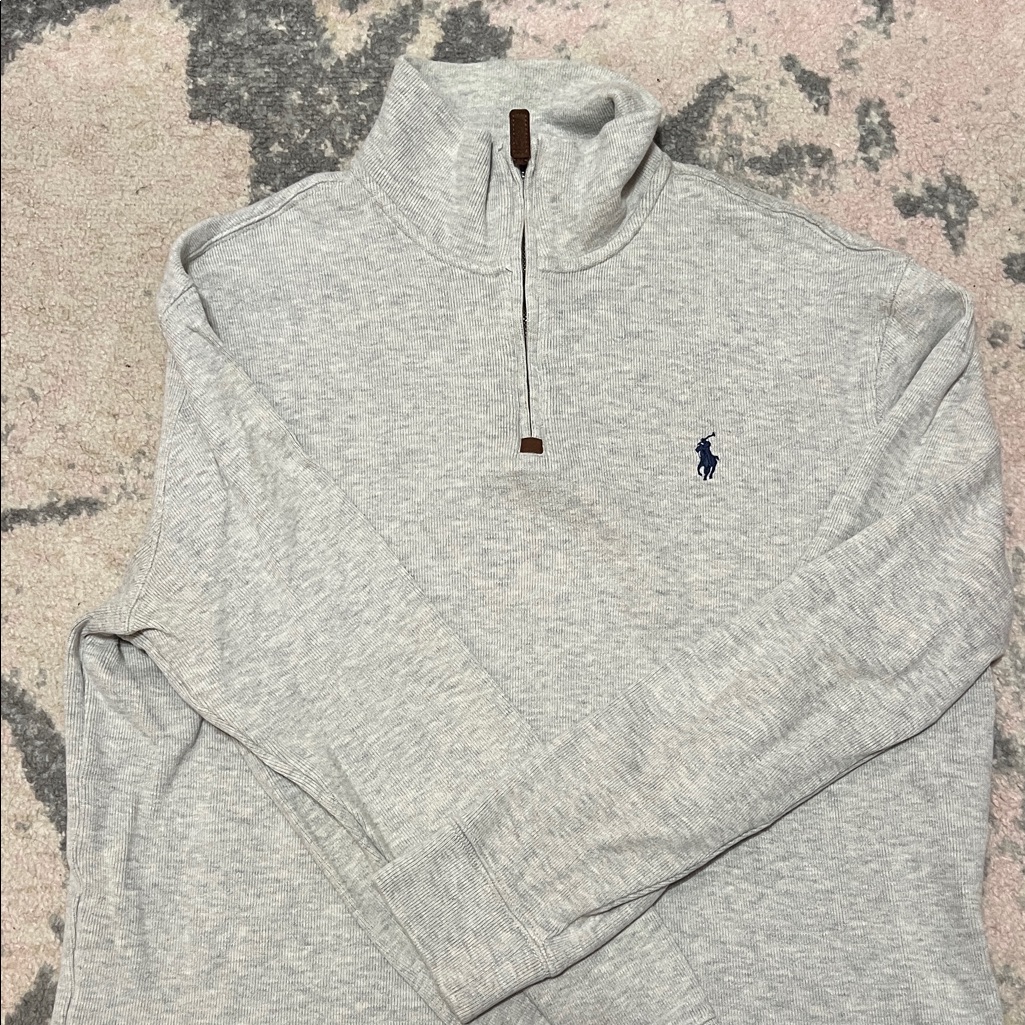 Ralph Lauren Heather Gray Quarter-Zip With Navy Polo Emblem